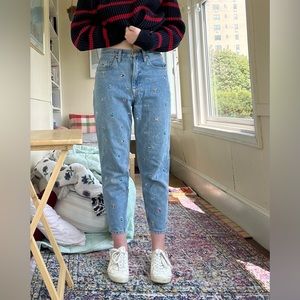 Light wash Tommy Hilfiger Mom Jeans with Multi-color Flags